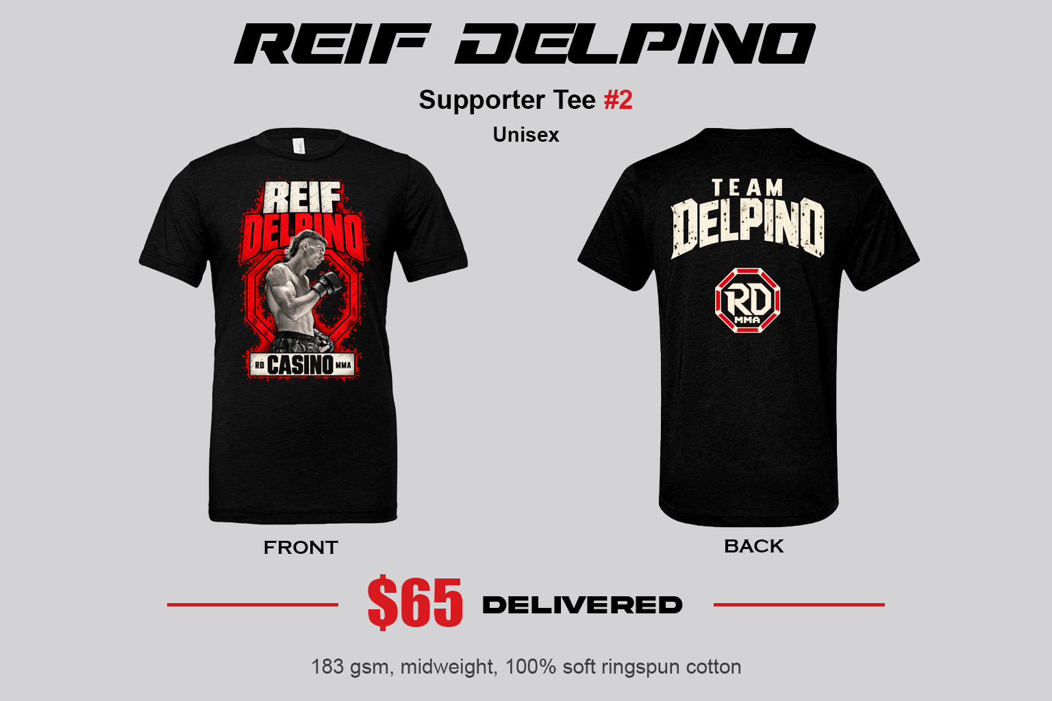 Unisex supporter tee #2 mockup showing the front, back and supplied design details